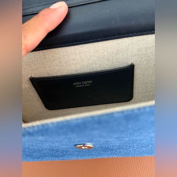 Jimmy Choo Kalina Blue Suede Chain Wallet - Picture 7 of 12